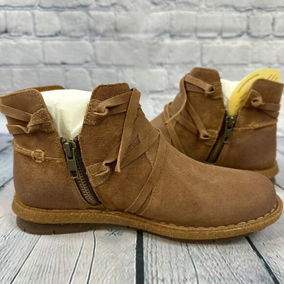 Born Boots Womens 7 Tarkiln Natural Booties Brown Suede Distressed Boho Zip Lace - Picture 7 of 10